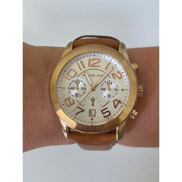Michael Kors Womens Chronograph Watch MK-2283 Rose Gold & Tan Leather - Picture 6 of 10